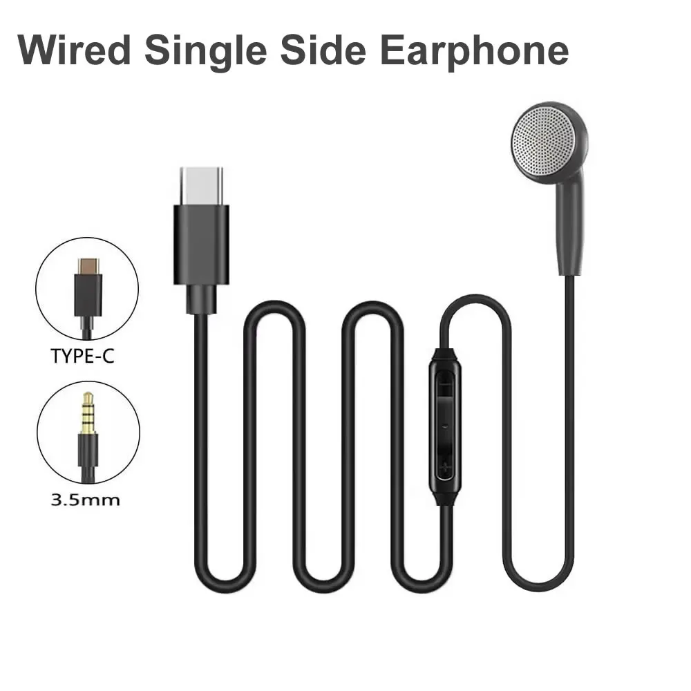 Type C Wired Earphones With Mic - USB C Single Side Headphone for