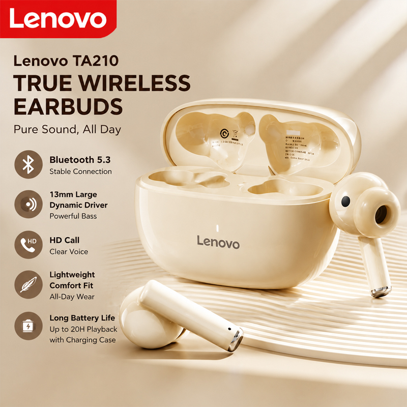 Type C Wired Earphones With Mic - Lenovo TA210 Bluetooth Wireless Headphones Built