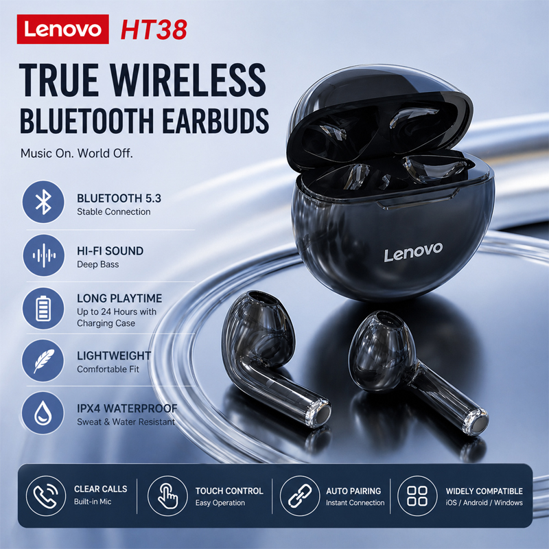 Tws Earbuds Bluetooth 5.3 - New Lenovo HT38 Wireless Headphones TWS