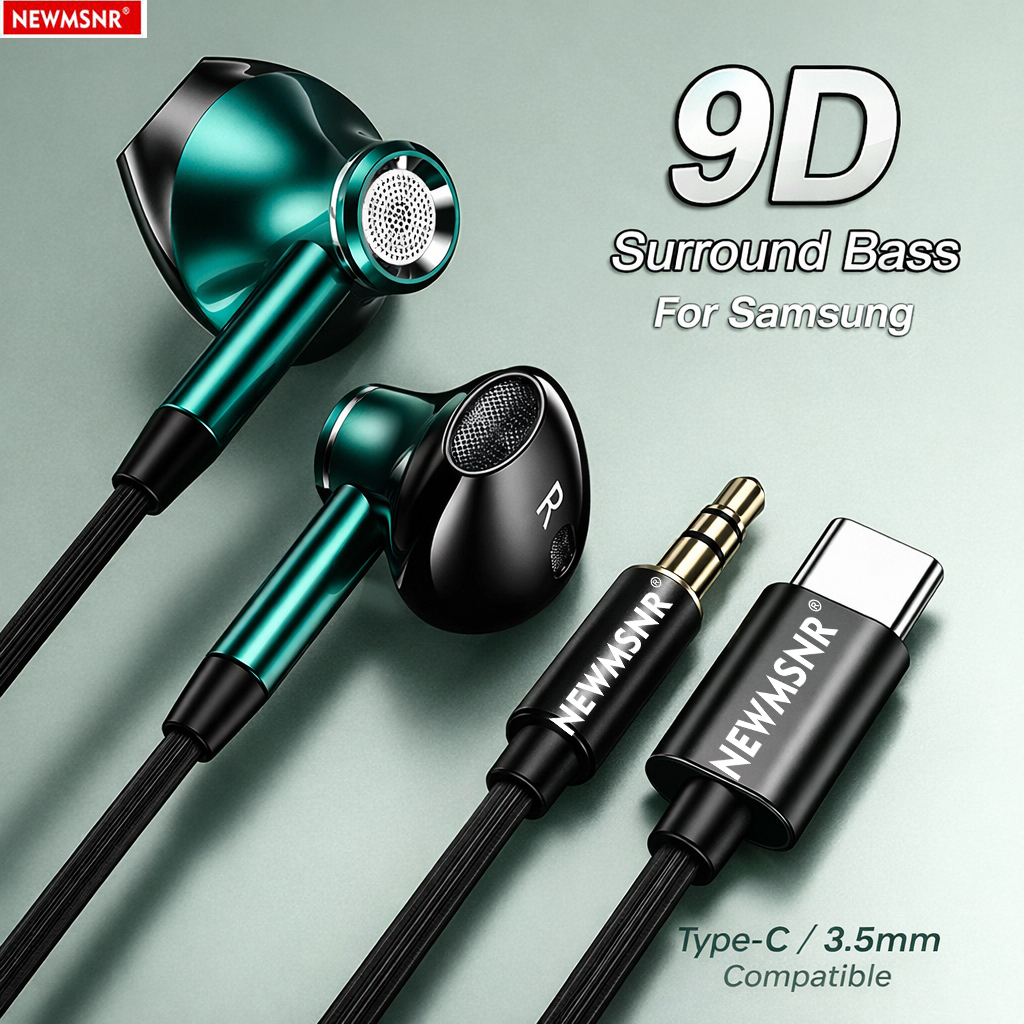 Type C Wired Earphones With Mic - 9D Surround Bass Type C&3.5mm Headphones