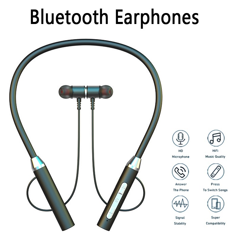 Magnetic Neckband Sports Earphones - 9D Wireless Bluetooth Earphones Neckband Headphones