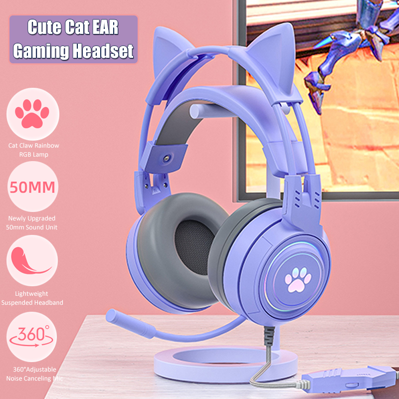 Gaming Headset With Mic Rgb - Cute Cat Ear Gaming Headphones with