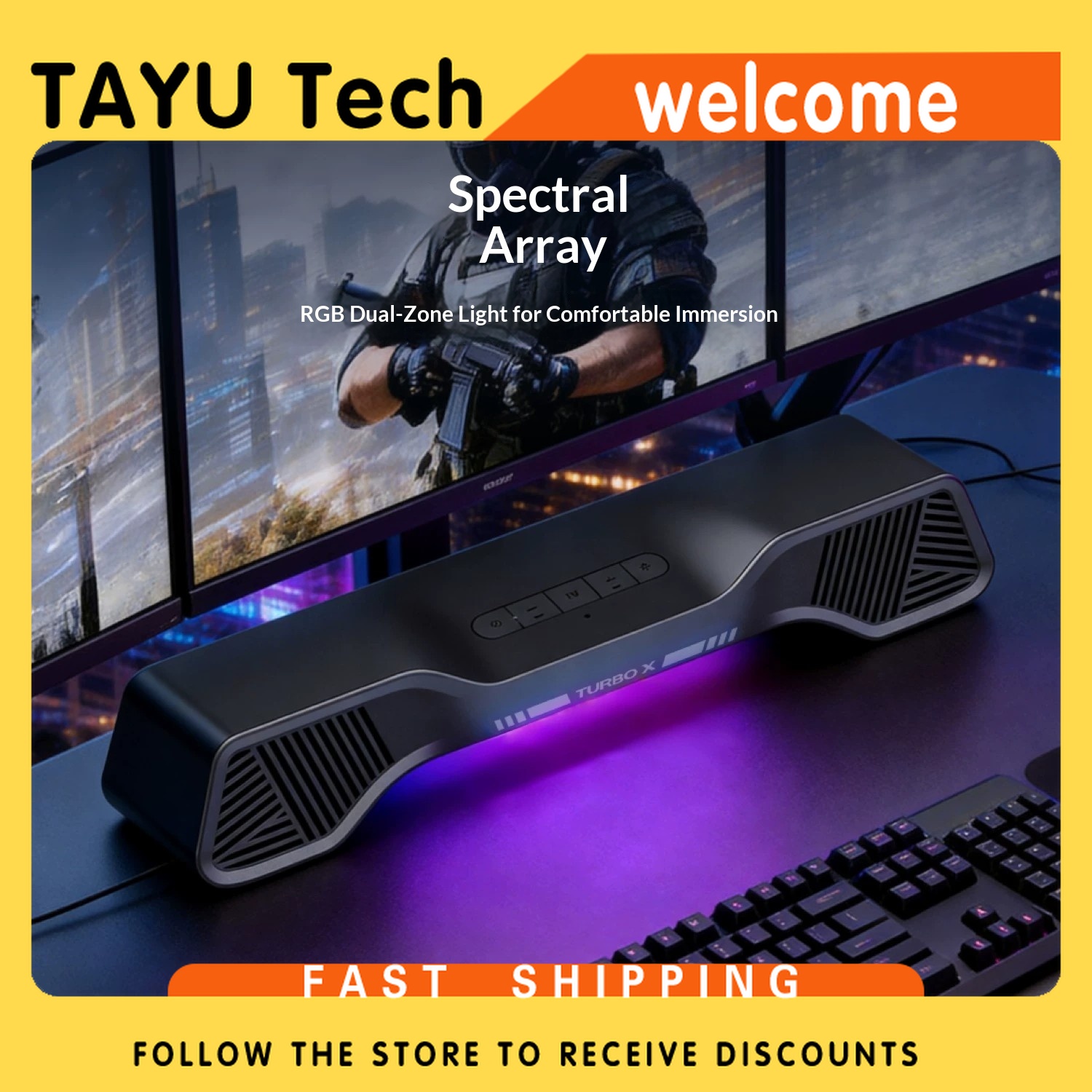 Rgb Computer Soundbar For Pc - Hurricane Turbo X Gaming Speaker MS-G1