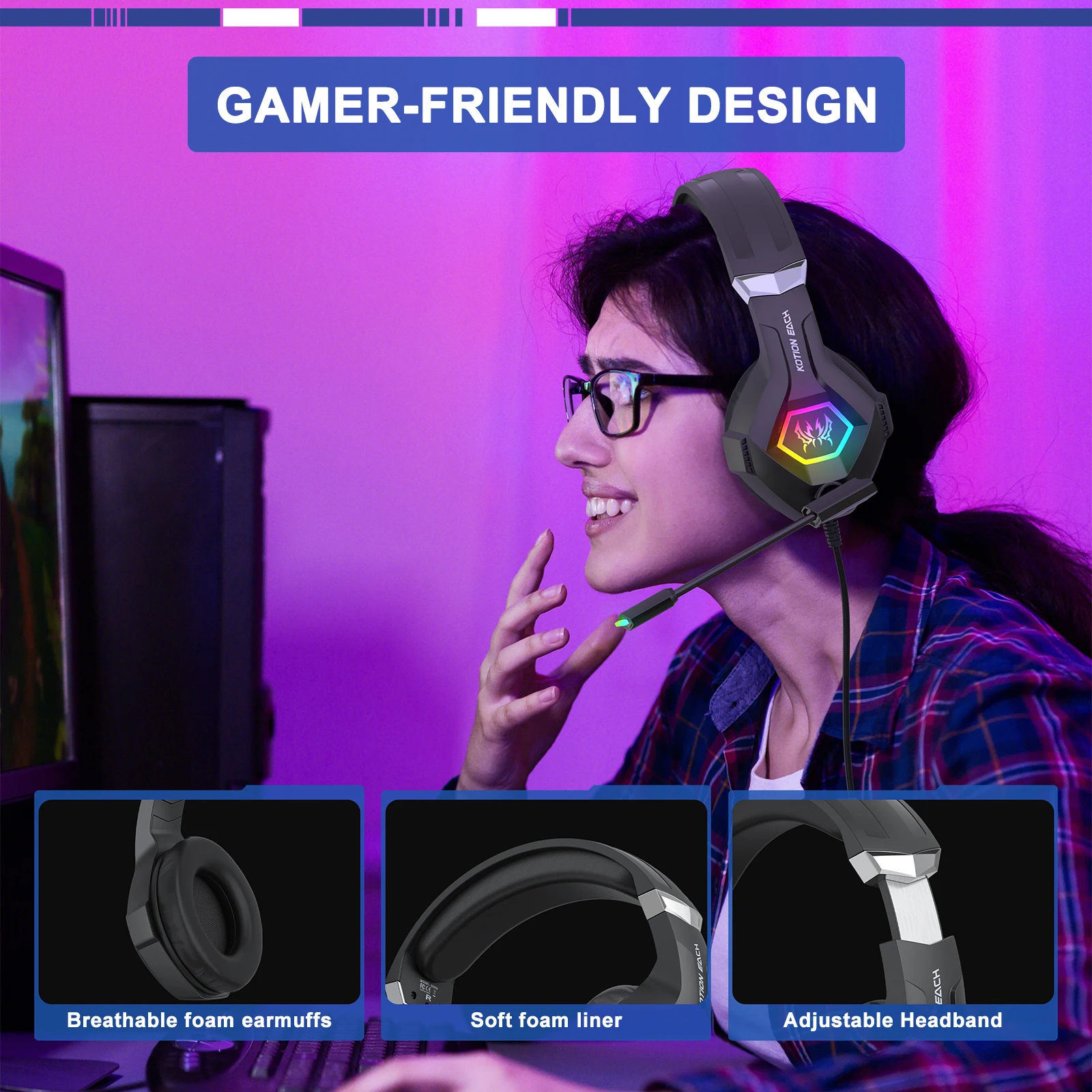 Gaming Headset With Mic Rgb - Wired Gaming Headset with 7.1 Surround