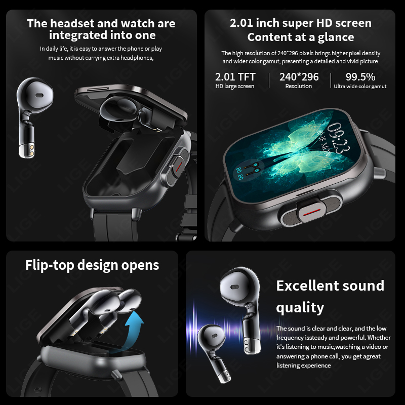 LIGE New 2 In 1 TWS Smart Watc - đánh giá và giá Tws Earbuds Bluetooth 5.3