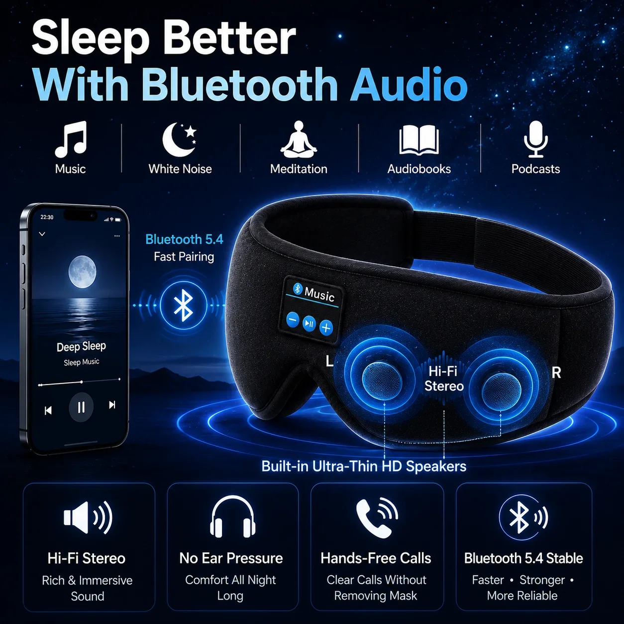 Wireless Sleep Headphones Eye  - đánh giá và giá Sleep Mask Headphones Bluetooth