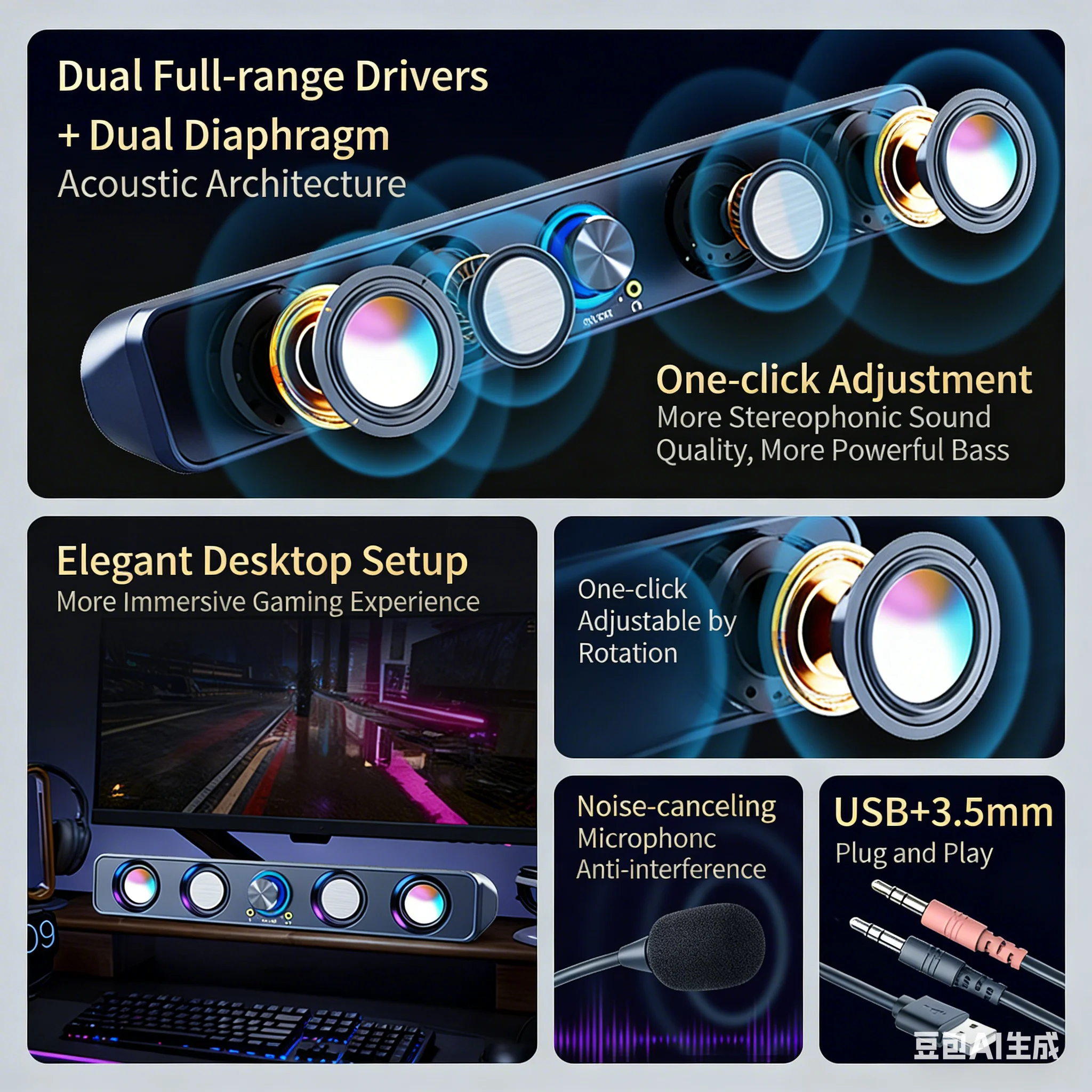RGB Gaming Soundbar 2.0 Surrou - đánh giá và giá Rgb Computer Soundbar For Pc